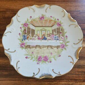 vintage 70s era last supper plate 18k trim made in Japan